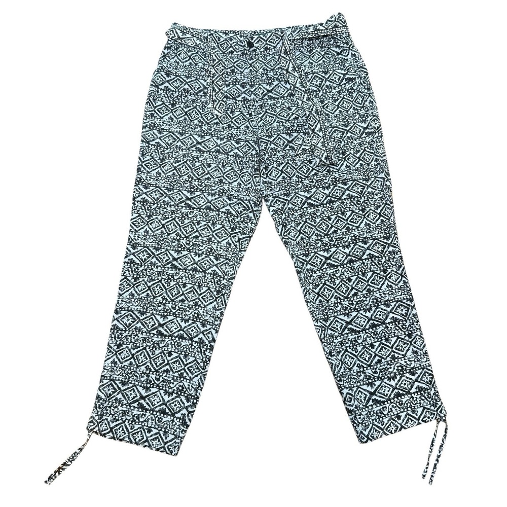 Lauren Ralph Lauren Black White Geometric Print Cropped Tie Hem Pants Womens 10